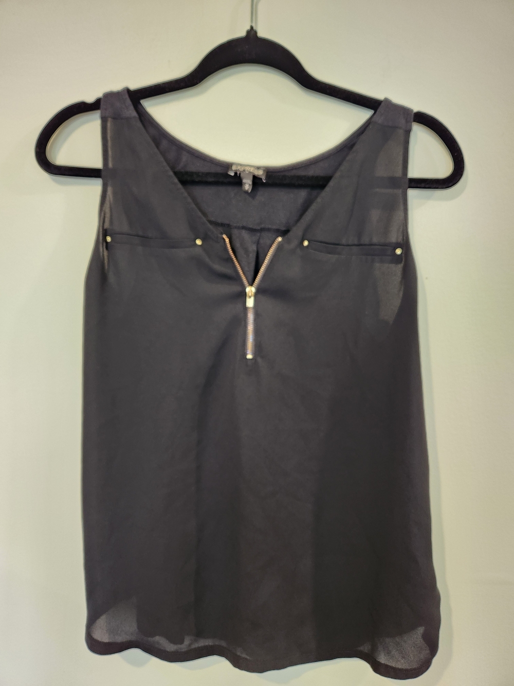 Express Black Sleeveless Zip-Front Chiffon Camisole